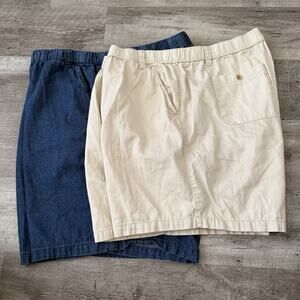 LOT of 2 KingSize Shorts Mens 3XL BIG Chambray Denim Natural Elastic Drawstring